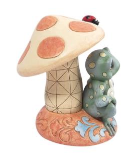 Frog Leaning on Mushroom Figurine