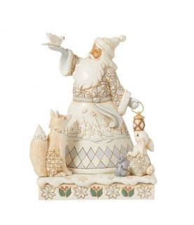 White Woodland Santa with Doves and Lantern Figurine