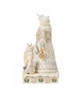 White Woodland Santa with Doves and Lantern Figurine