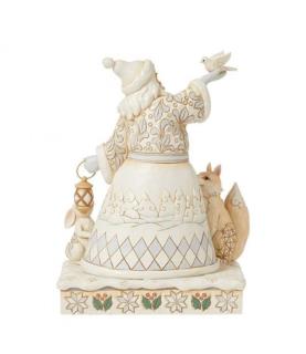 White Woodland Santa with Doves and Lantern Figurine