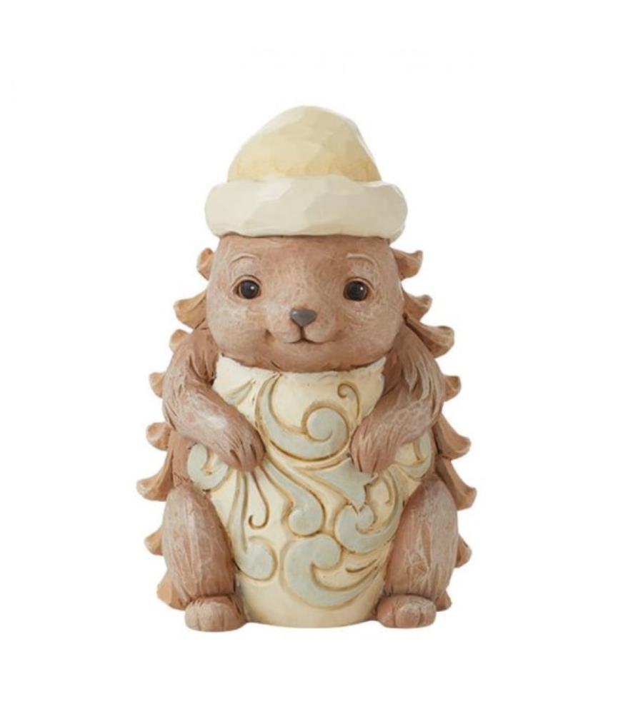 White Woodland Pinecone Hedgehog Figurine