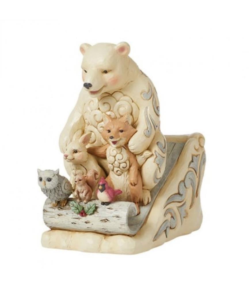 White Woodland Animals on Toboggan Figurine
