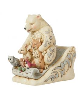 White Woodland Animals on Toboggan Figurine