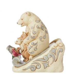 White Woodland Animals on Toboggan Figurine