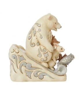 White Woodland Animals on Toboggan Figurine