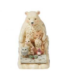 White Woodland Animals on Toboggan Figurine