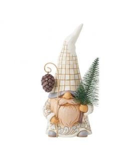 White Woodland Gnome with Sisal Tree Figurine