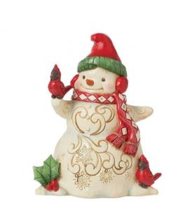 Snowman with Earmuffs and Cardinal Figurine