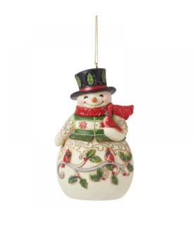 Snowman with Cardinal Scene Hanging Ornament