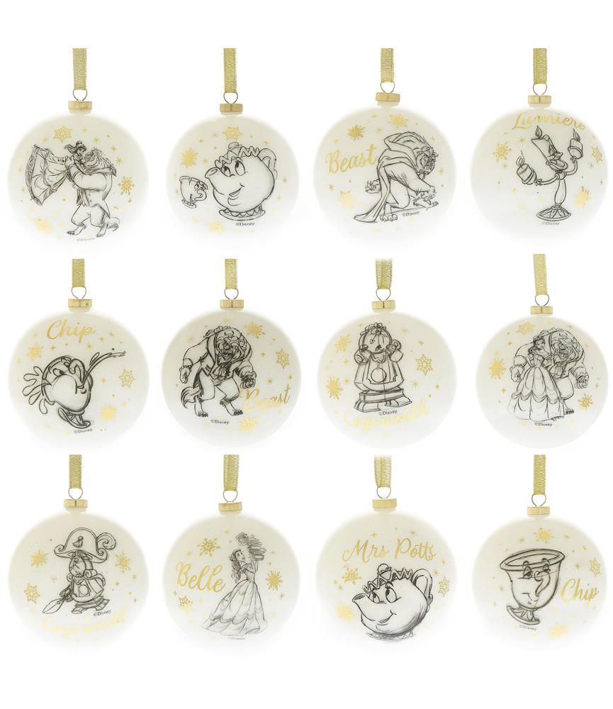 Set of 12 Acrylic Glitter Beauty and the Beast Baubles
