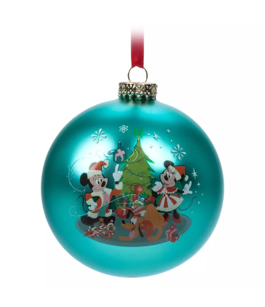 Mickey and Minnie Glass Festive Ornament